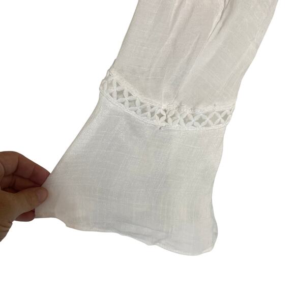 White Semi-Sheer Crochet Trim Blouse XL Bell Sleeve Fairycore Boho Western - Picture 5 of 8